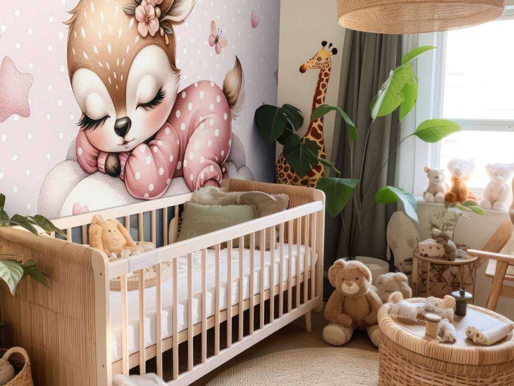 Sleeping little deer on a cloud