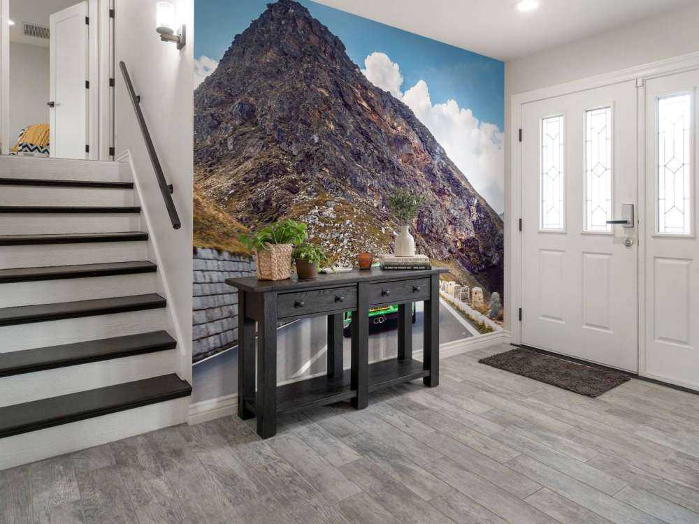 Mountain pass with sports car