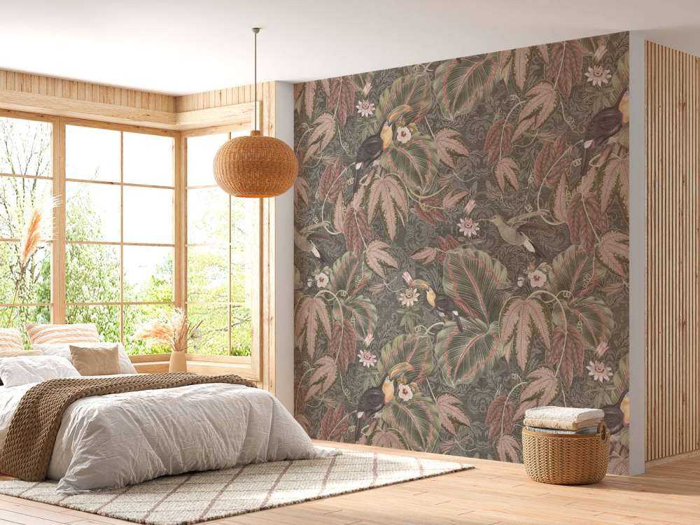 Tropical Jungle birds & Toucans - vintage green