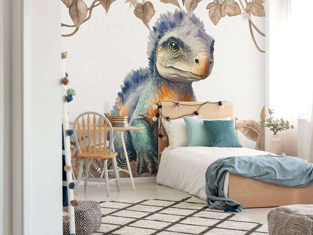 Baby ankylosaurus in the taupe jungle