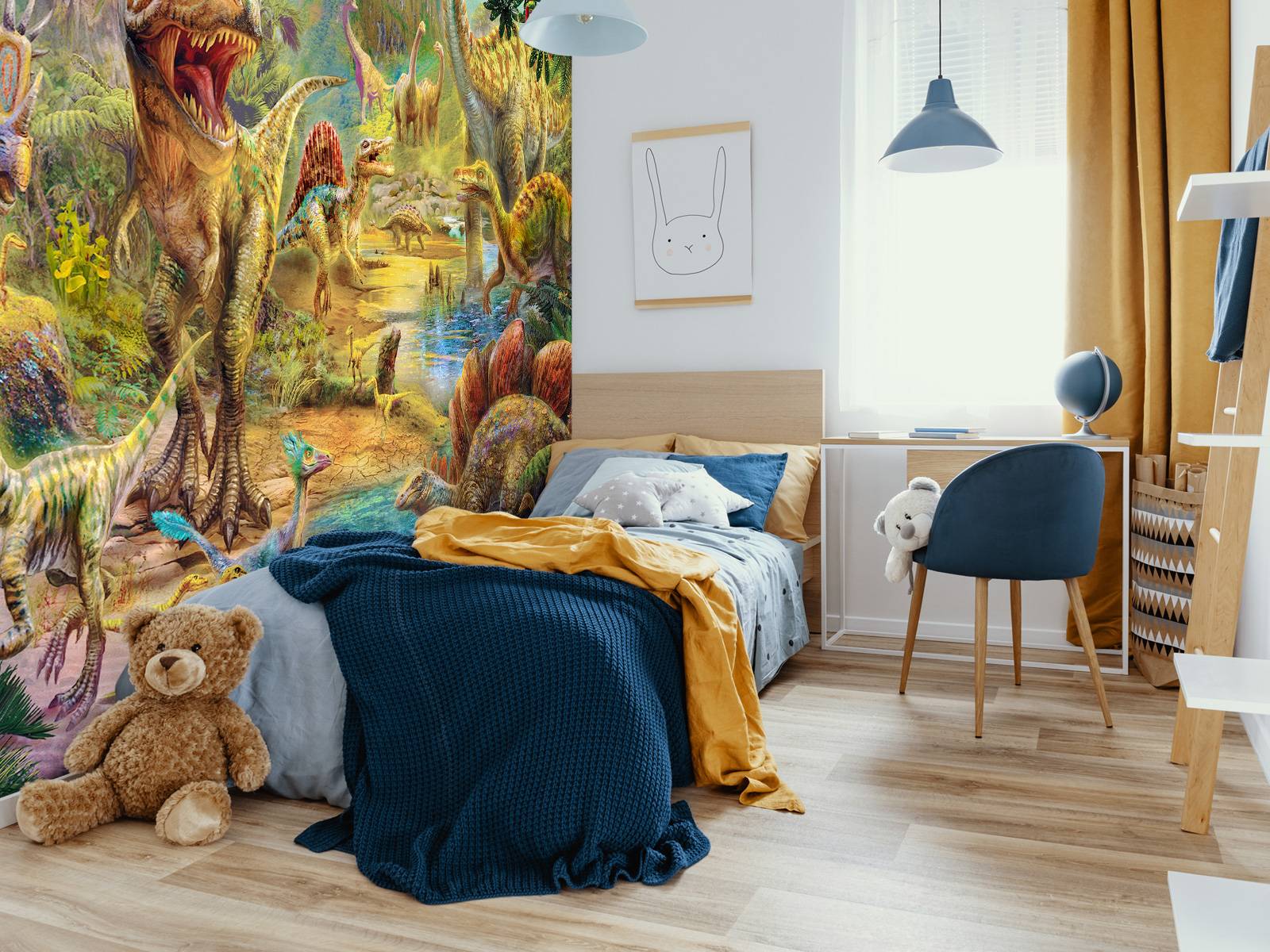 Runa Art 9191010A Non-Woven Wall Mural Dinosaur Modern Wall Decoration Living Room Bedroom Wall Murals Tapestry Photo Green Blue - View #3