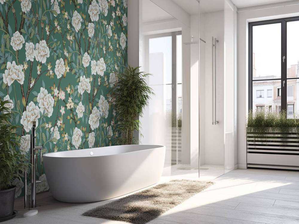 Peonies on green background