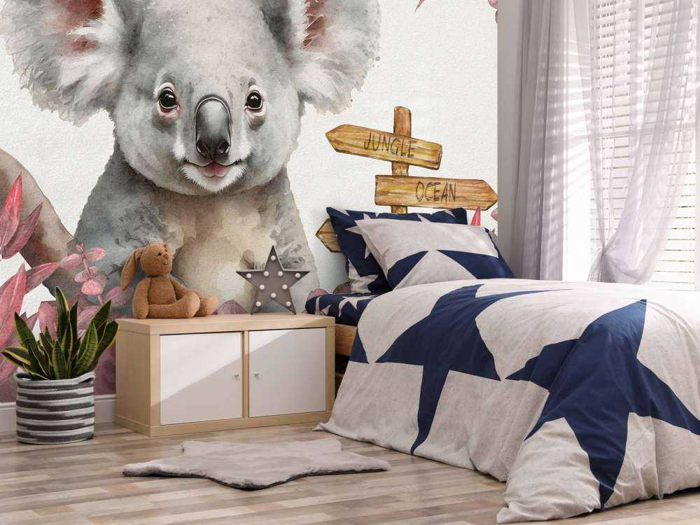 Baby koala in the jungle pink