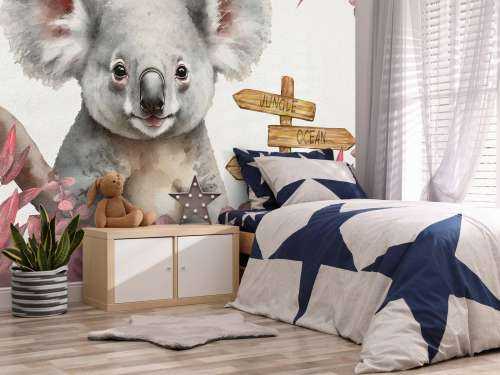 Baby koala in the jungle pink