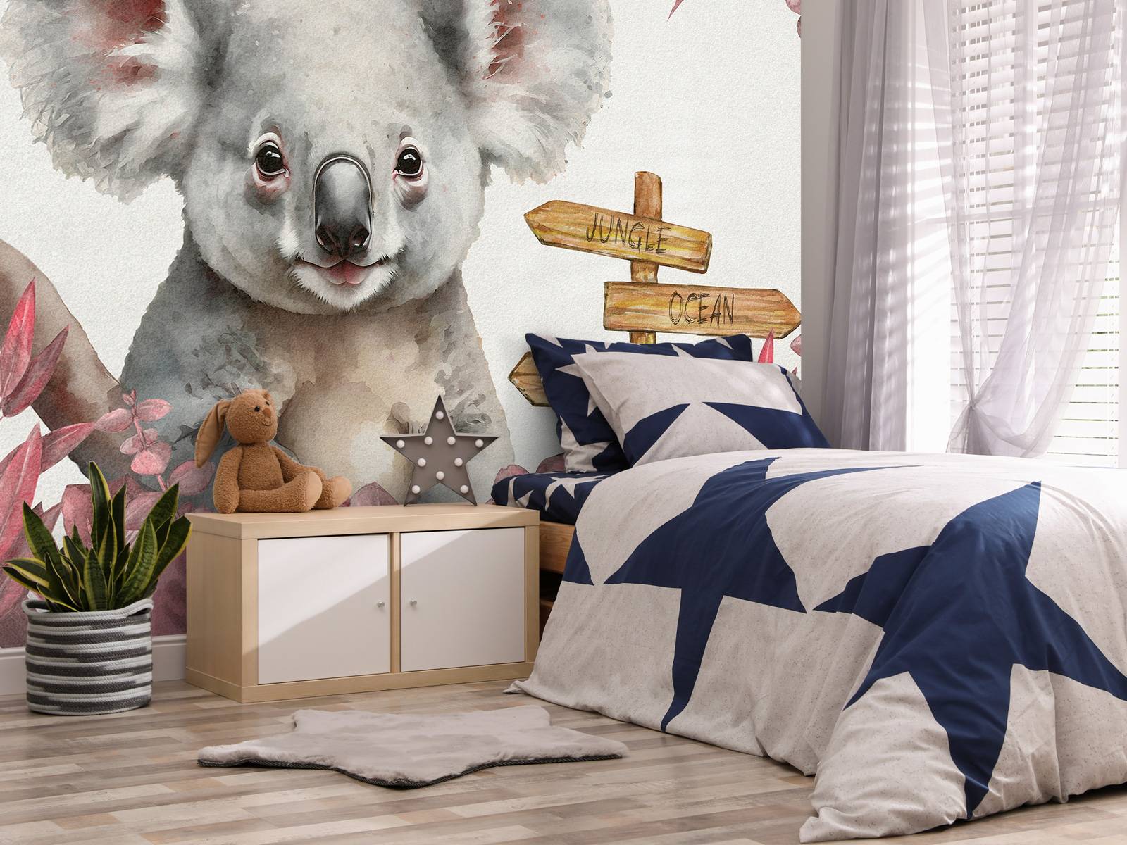 Baby koala in the jungle pink