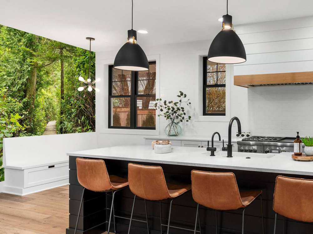 Wooden path through the green