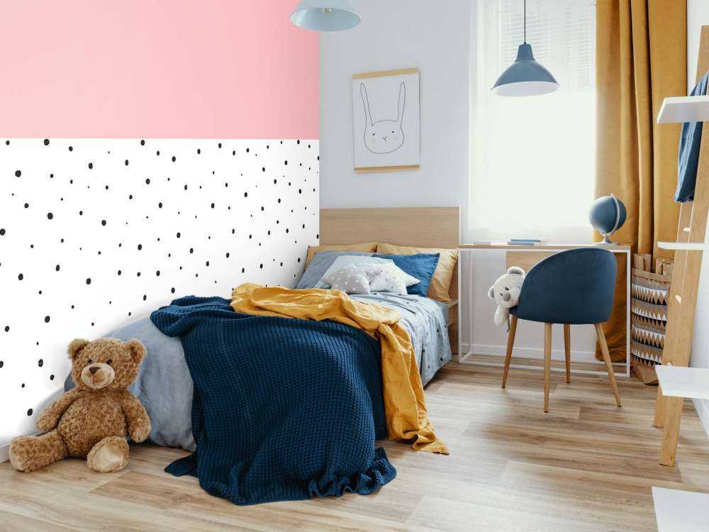 Pink and white areas with black dots