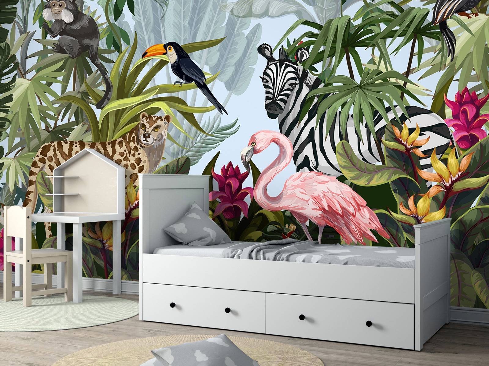 Colourful jungle with animals