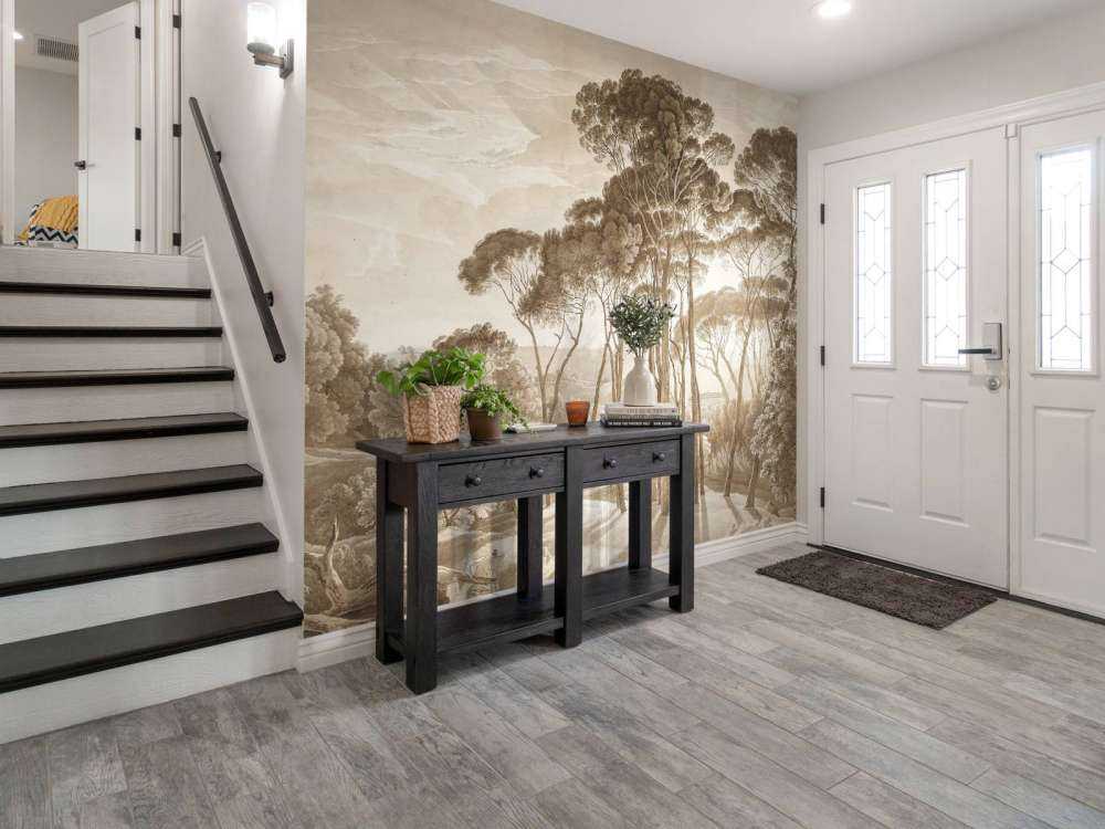 Forest landscape near Rome with setting sun