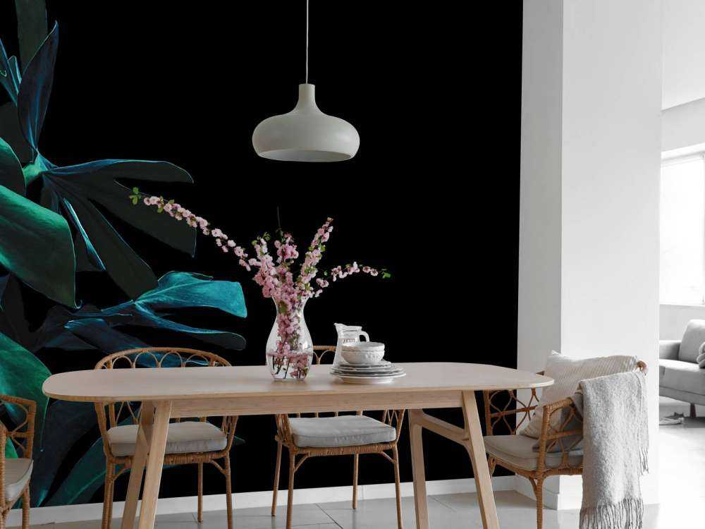 Tropical leaves on black background