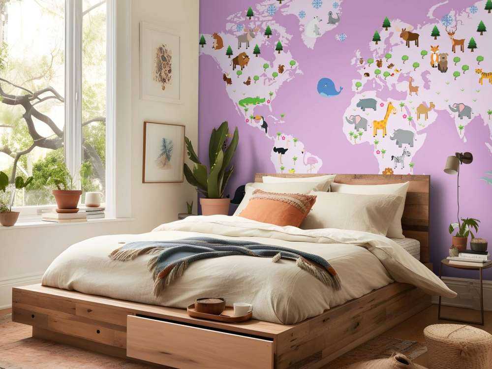 World map for children with pink background