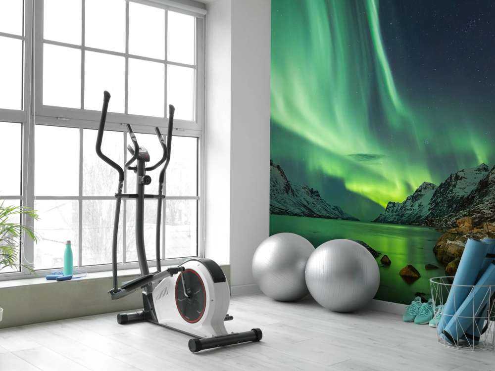 Northern lights between two fjords