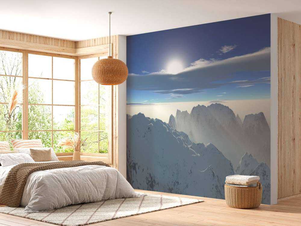 Snowy mountain peaks panorama