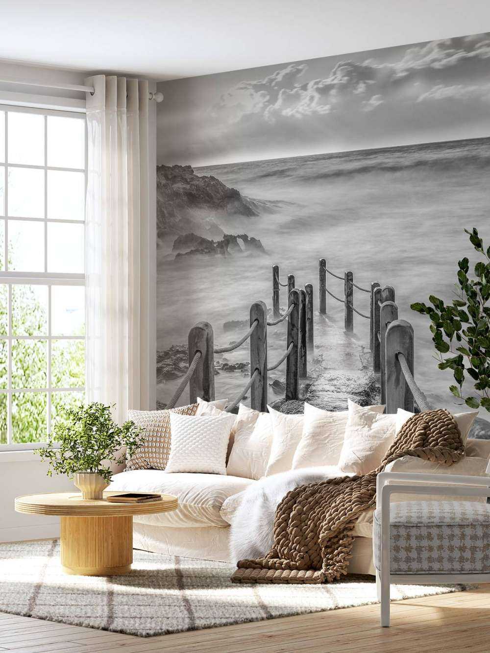 Wooden bridge to fog