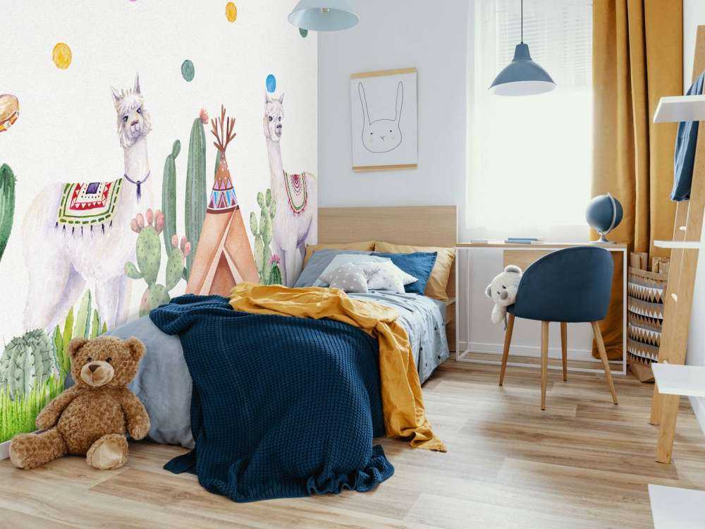 Alpacas between cacti