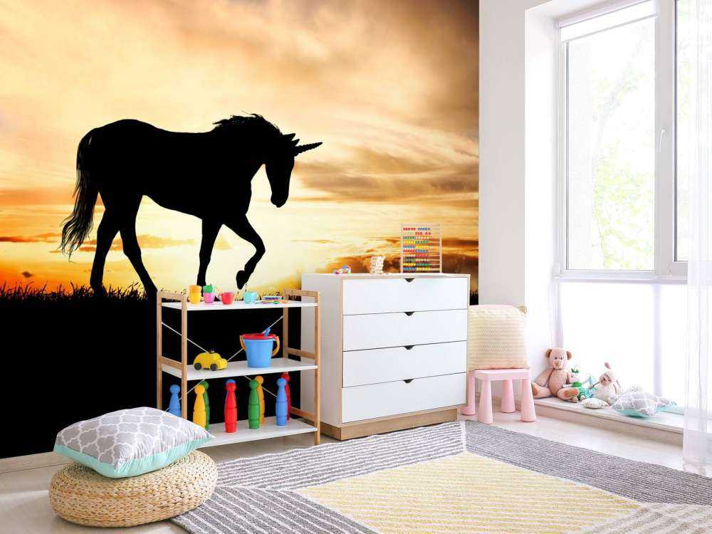 Unicorn silhouette at sunset