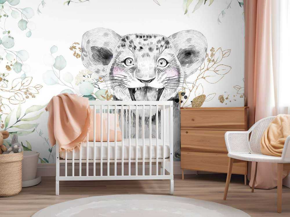 Baby lion with mint leaves