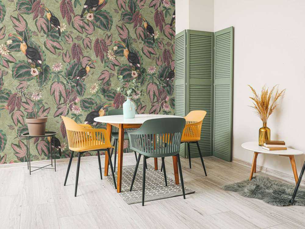 Tropical Jungle birds & toucans - sage green