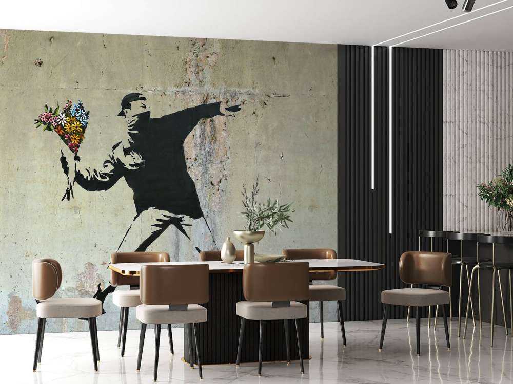 Banksy - Flower thrower, raw concrete