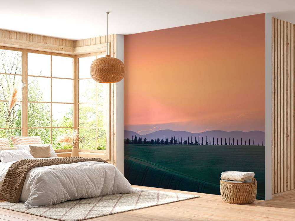 Italian landscape with orange sky