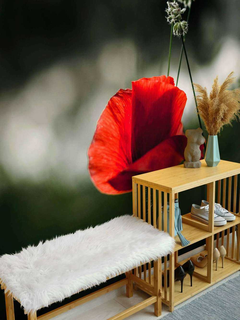 Red poppy with grass
