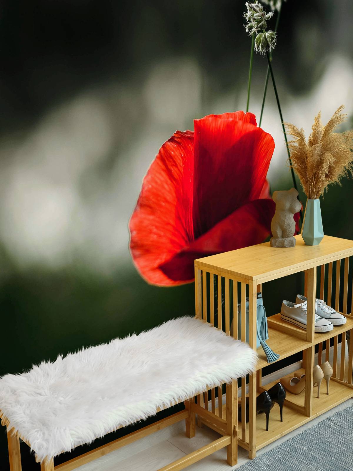 Red poppy with grass