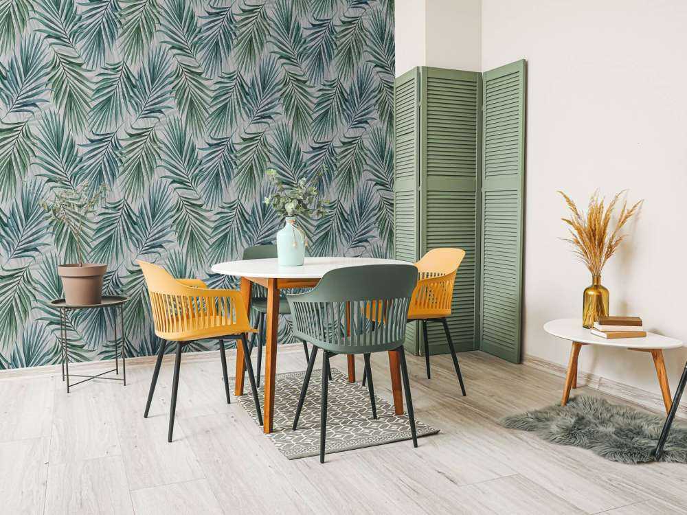 Blue and green palm leaves