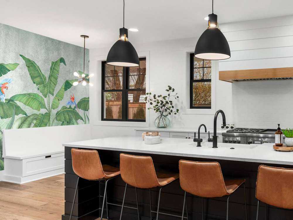 Tropical leaves on concrete