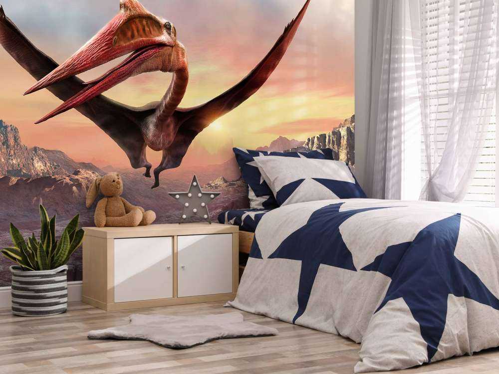 Quetzalcoatlus flying over mountains