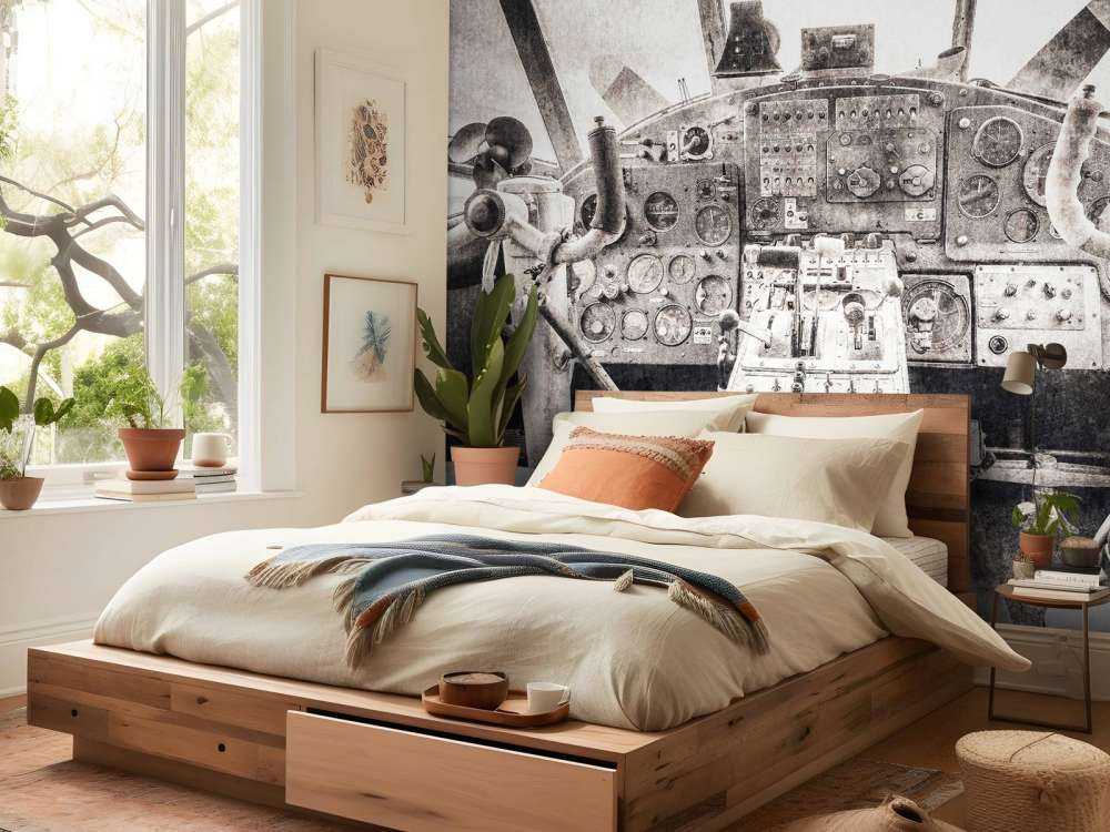 Aeroplane cockpit in sepia