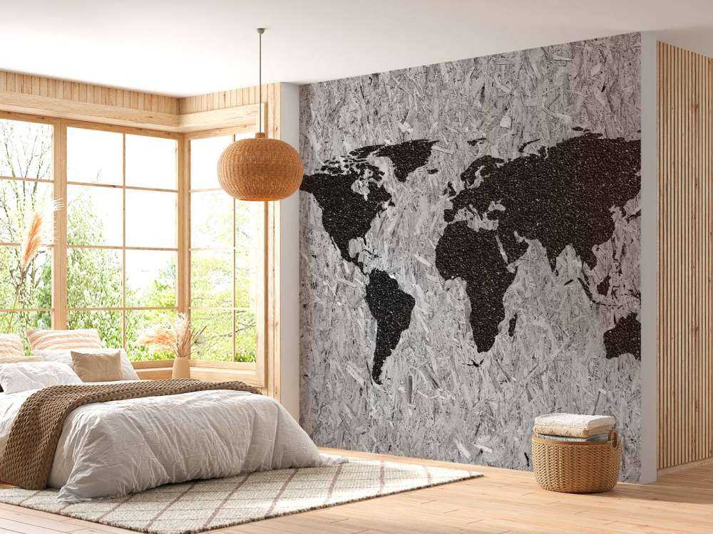Black world map on white background