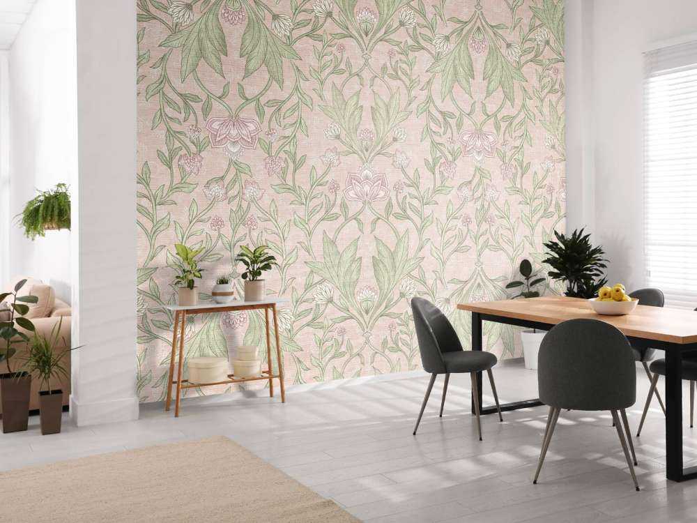 Morris floral damask - pastel pink
