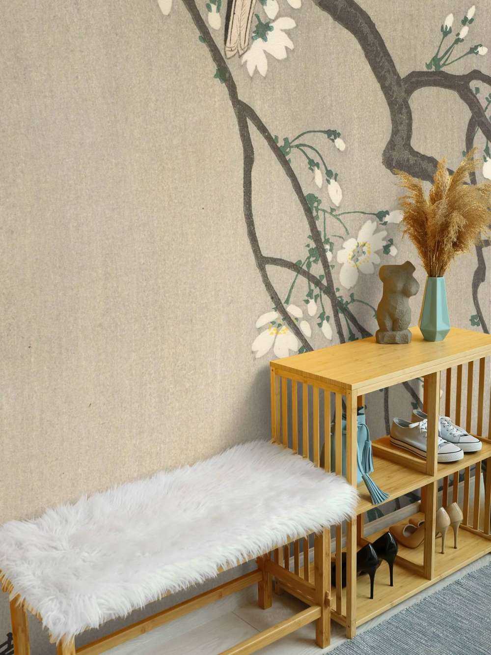 Great tits on blossom branch