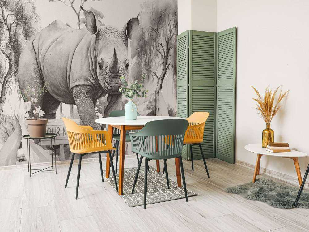 Baby rhino on the savannah beige