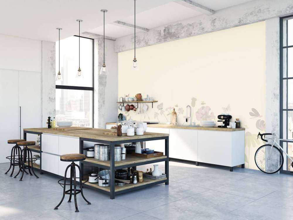 Field of flowers with butterflies beige and old pink