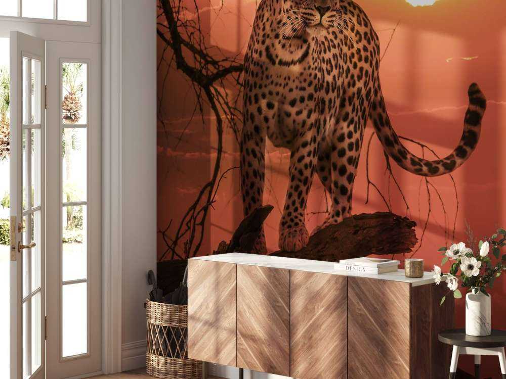 Leopard with setting sun