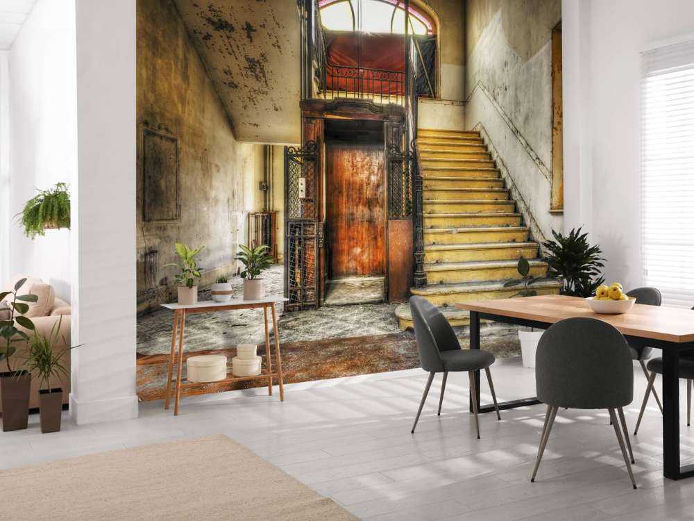 Abandoned hotel lobby