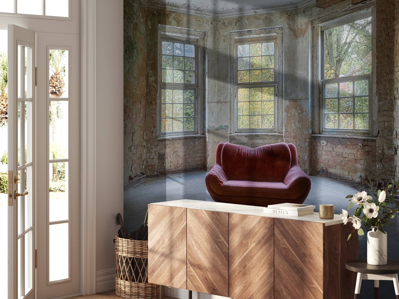 Sofa in abandoned room