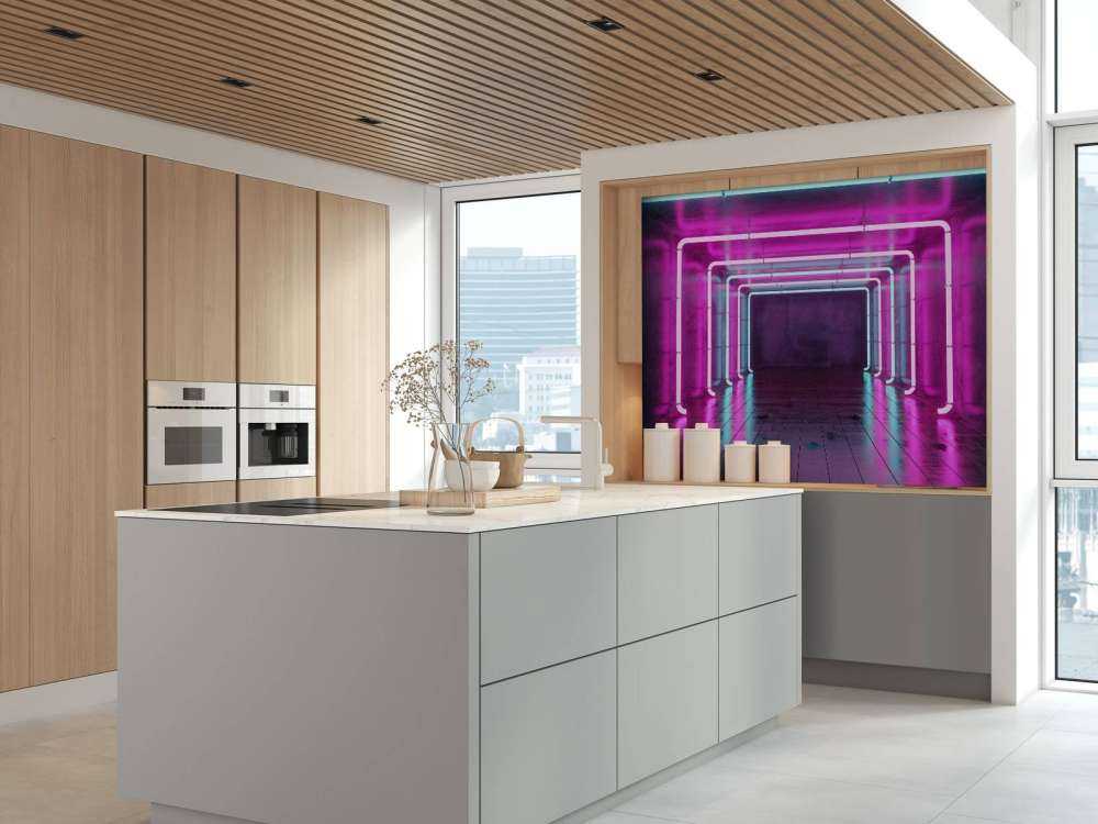 Concrete room with neon lights