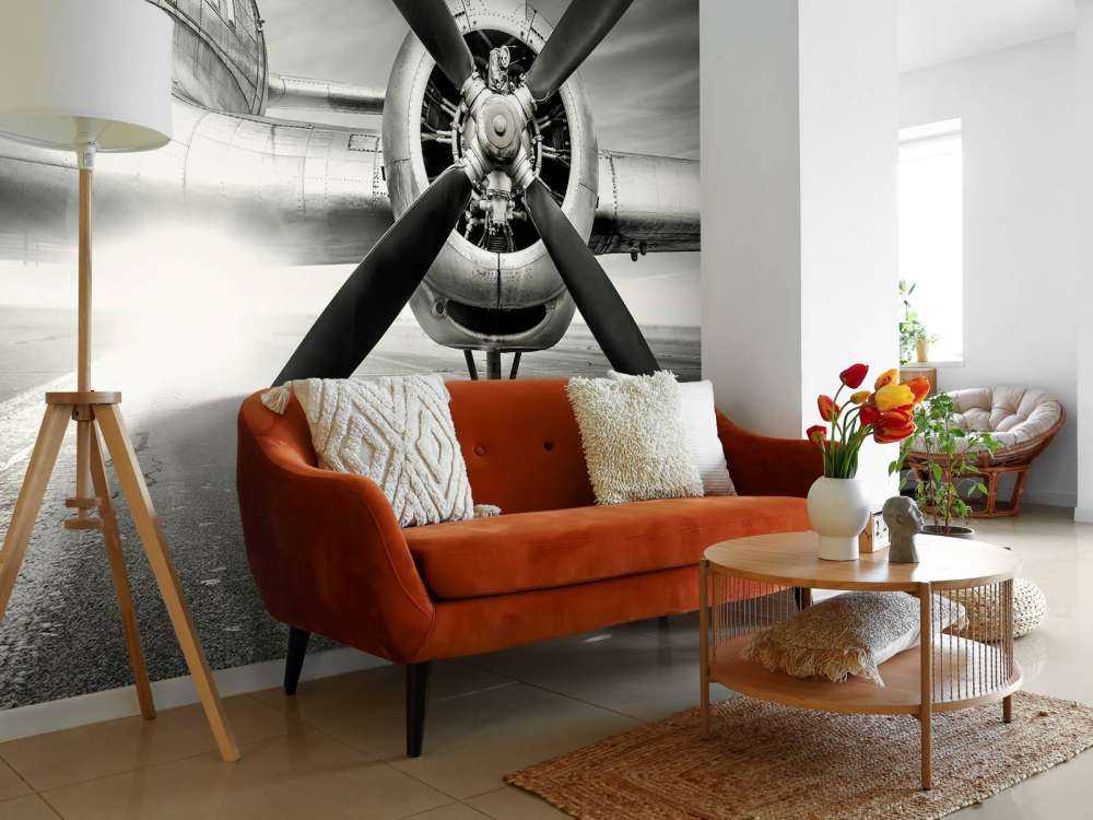 Vintage vliegtuig in zwart-wit