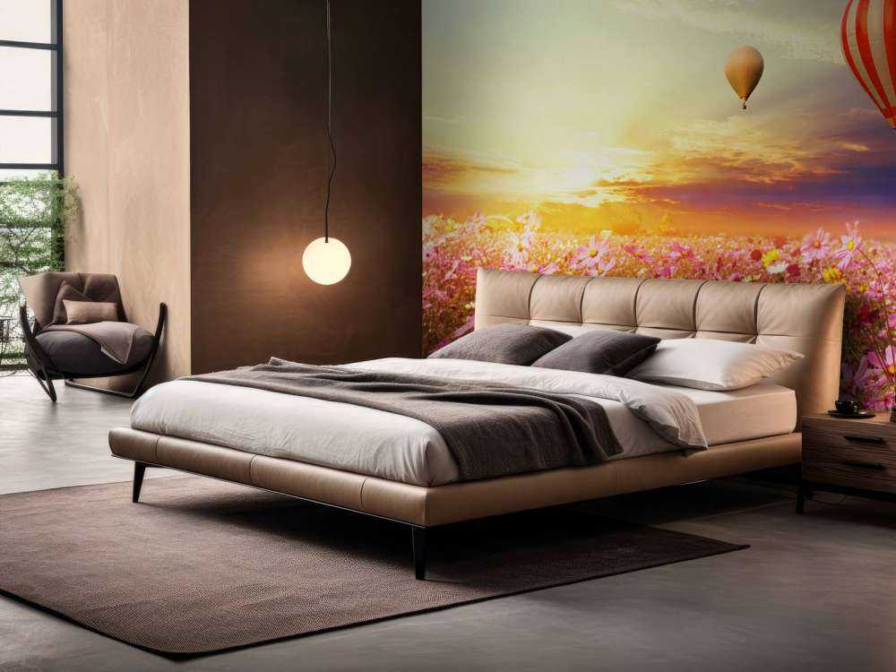 Luchtballonnen boven een bloemenveld