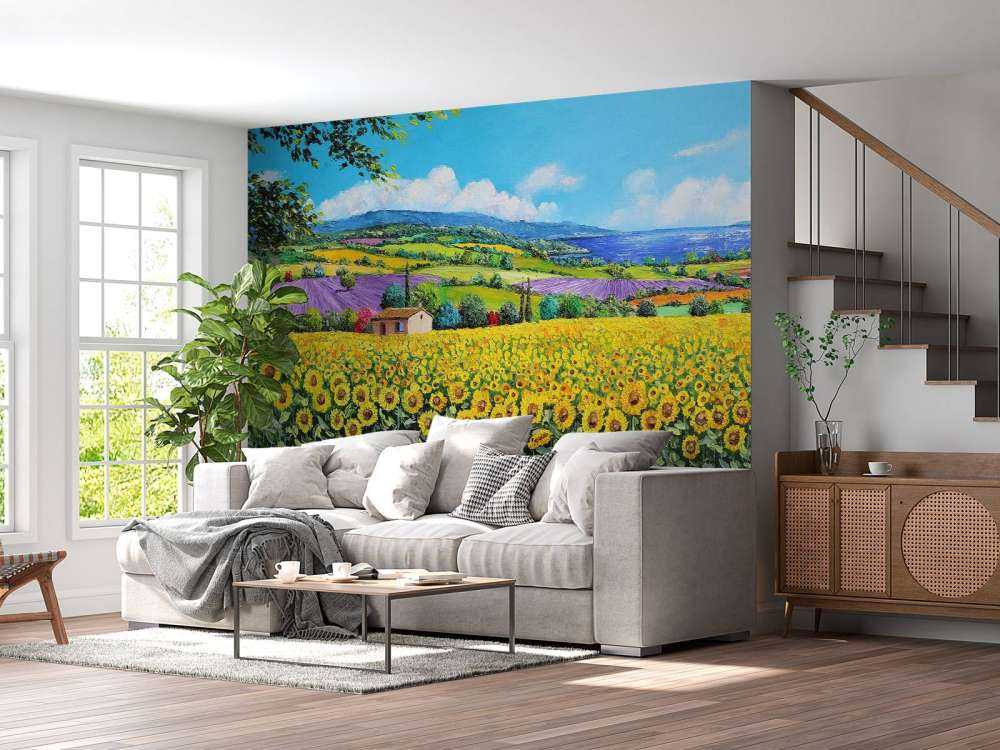 sunflowers, lavender, and sea