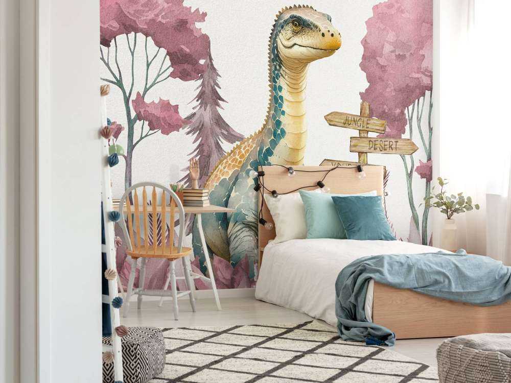 Baby brachiosaurus in the pink jungle