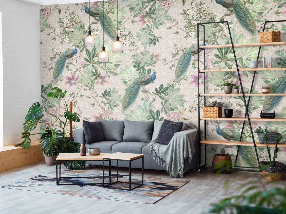 Vintage garden peacocks - cream