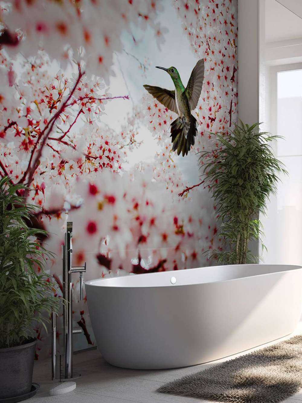 Hummingbird between the blossoms