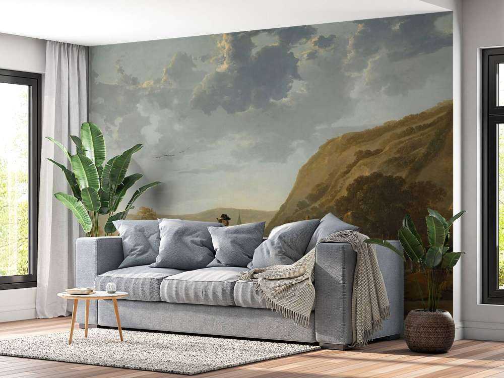 River landscape with horsemen