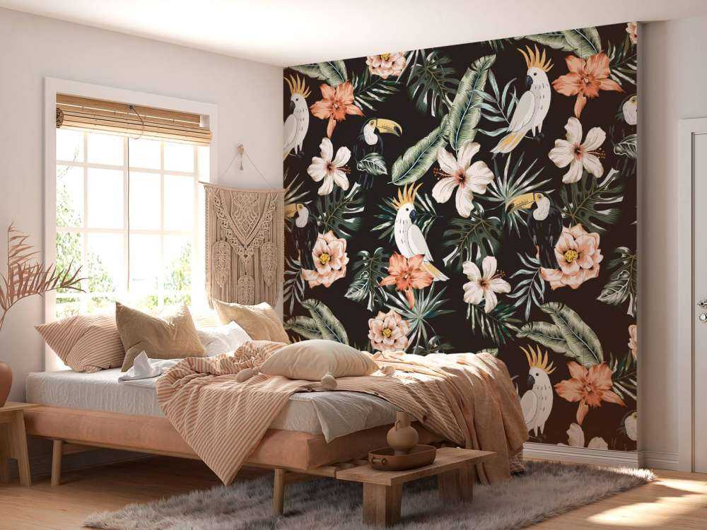 Tropical toucan and parrot