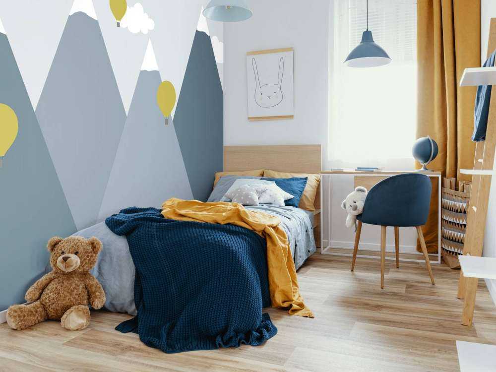 Blue mountains with hot air balloons