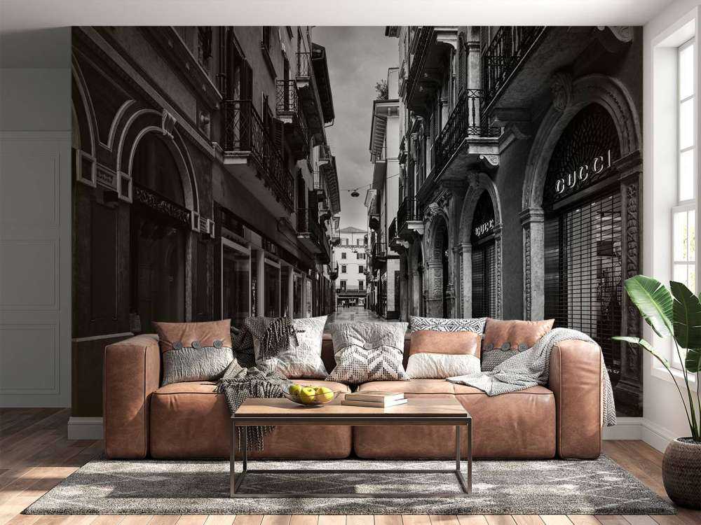 Shopping street in black and white