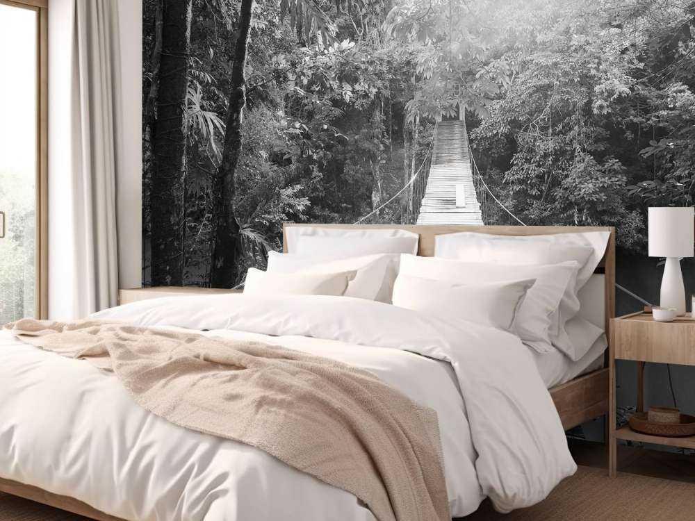 Suspension bridge black and white